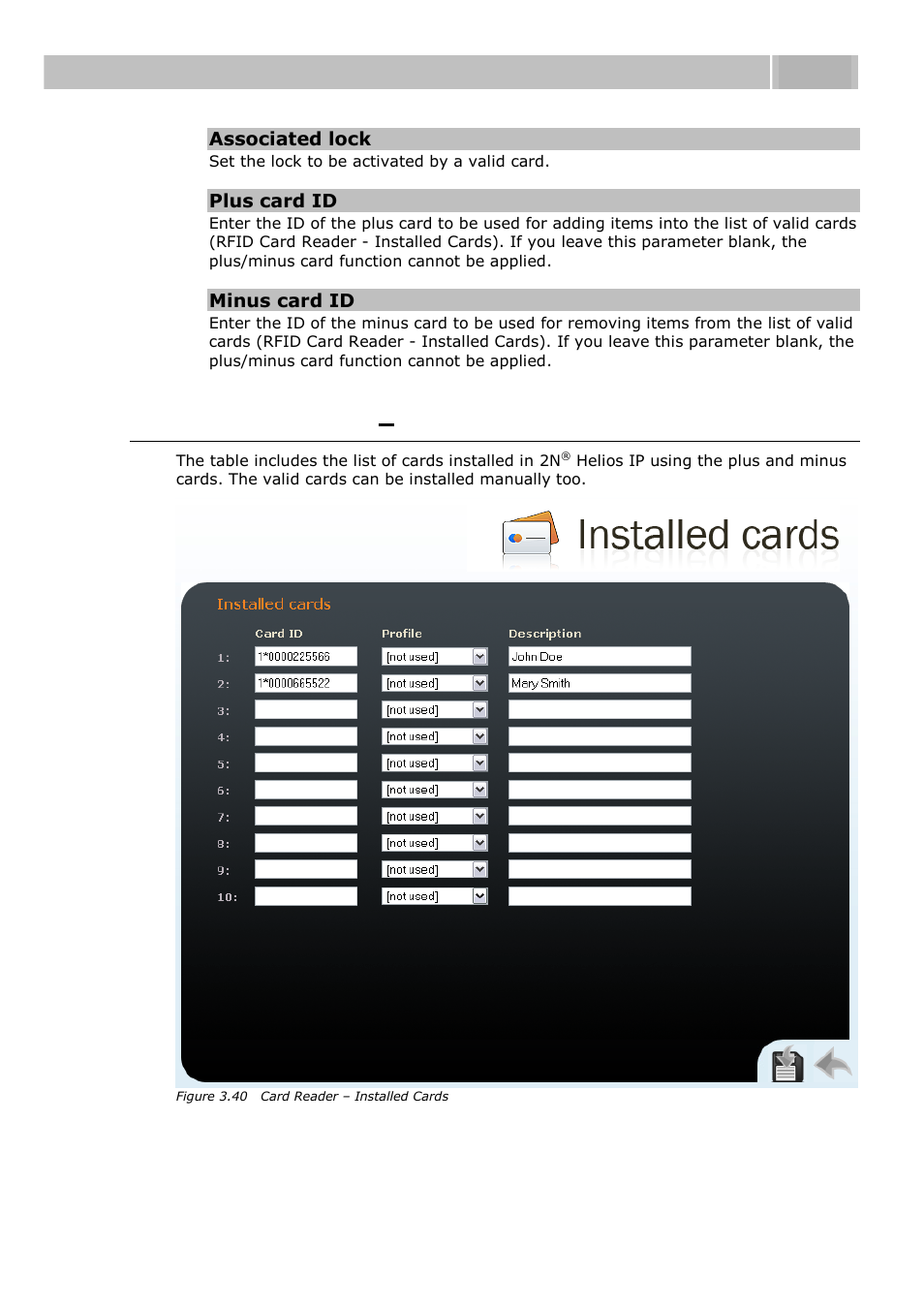 Rfid card reader, Installed cards, Rfid card reader – installed cards | Configuration 3.3 | 2N Helios IP User manual, 1510 v1.12 User Manual | Page 95 / 127