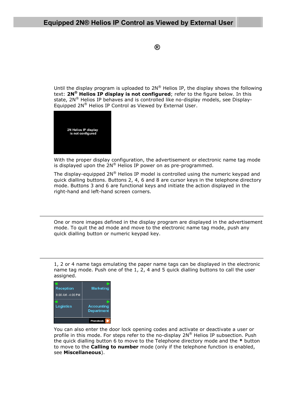 Display-equipped 2n, Helios ip control as viewed by external user, Advertisement mode | Electronic name tags, 2 display-equipped 2n | 2N Helios IP User manual, 1510 v1.11 User Manual | Page 104 / 119