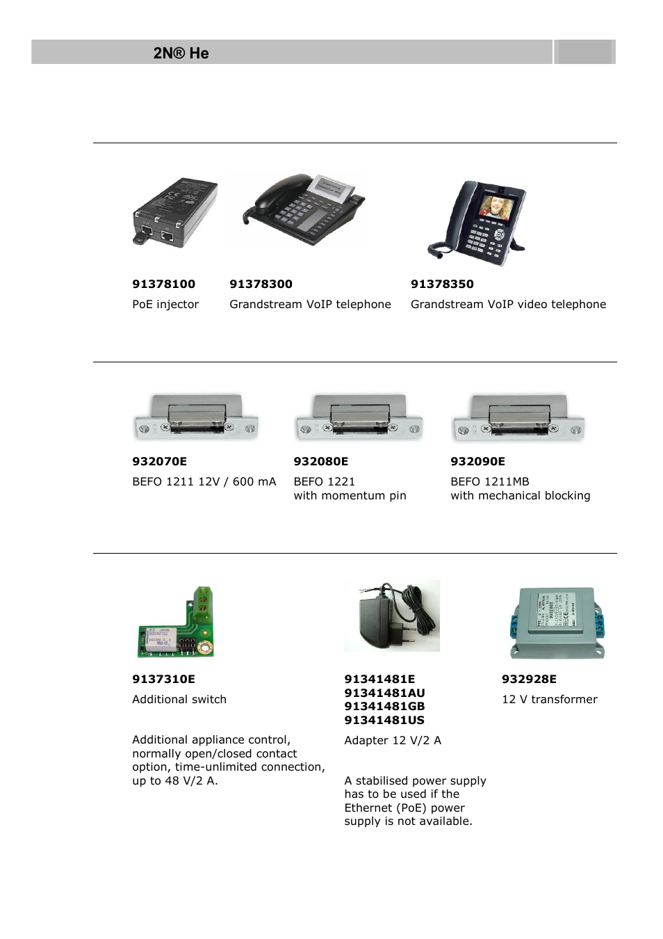 Voip connection accessories, Electric locks, Other accessories | 2N Helios IP User manual, 1510 v1.11 User Manual | Page 16 / 119