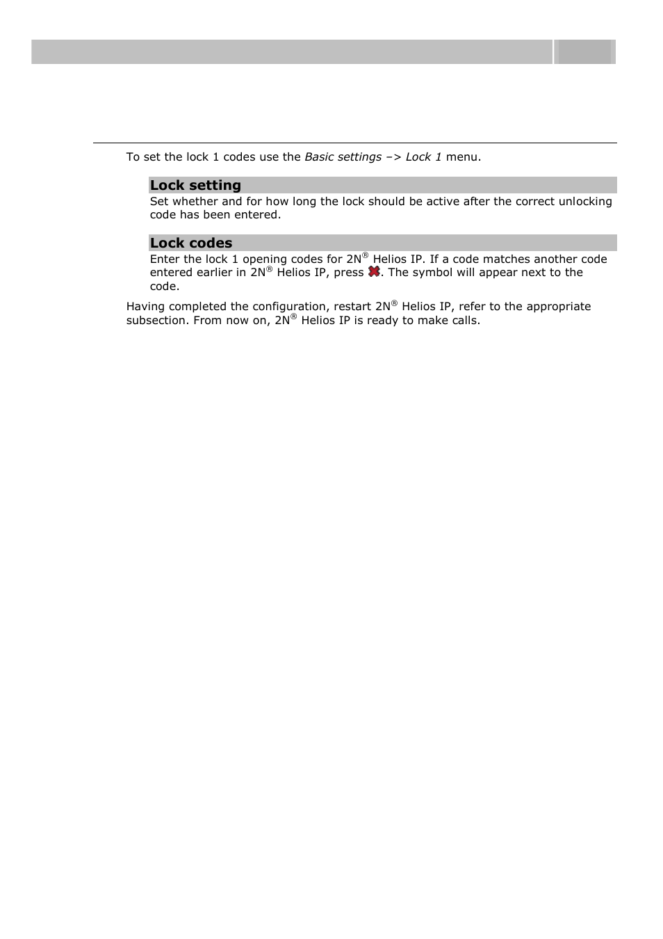 Lock setting, Quick configuration for calling 3.2 | 2N Helios IP User manual, 1510 v1.11 User Manual | Page 54 / 119