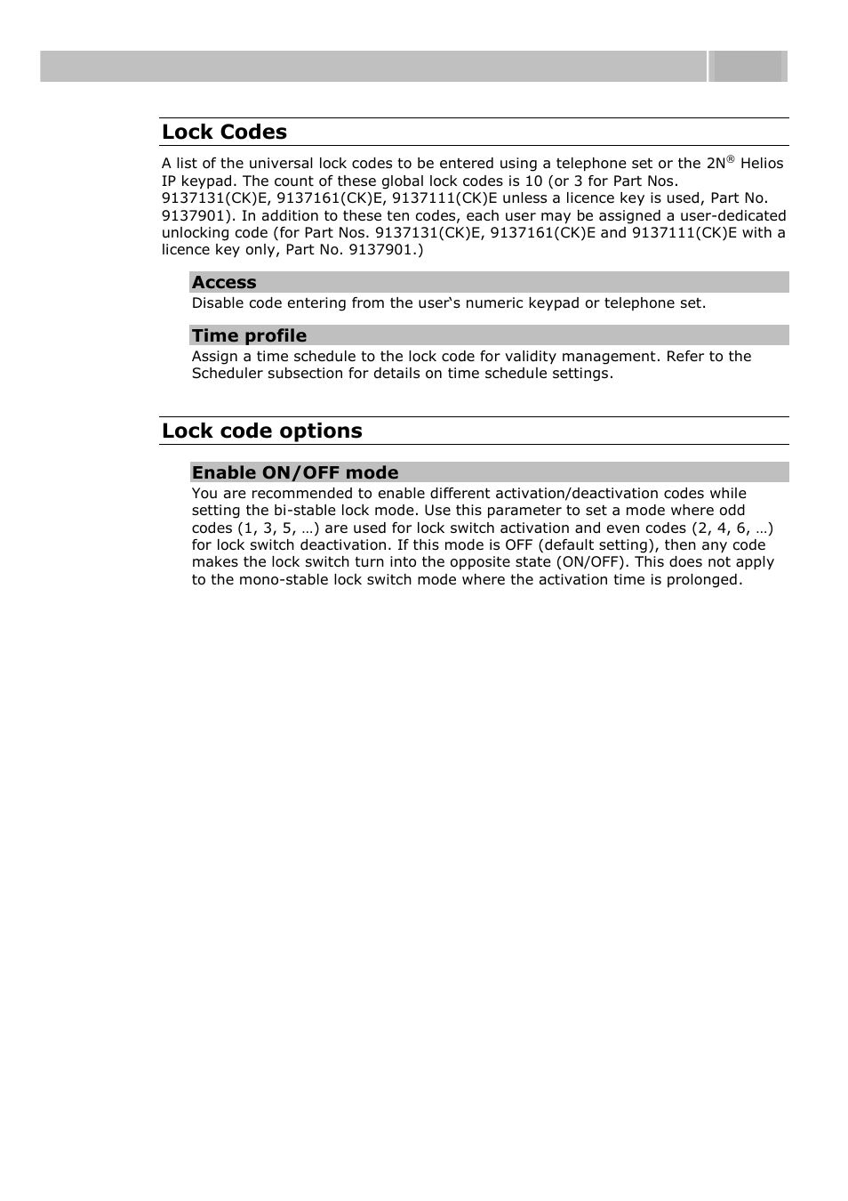 Configuration 3.3, Lock codes, Lock code options | 2N Helios IP User manual, 1510 v1.11 User Manual | Page 66 / 119