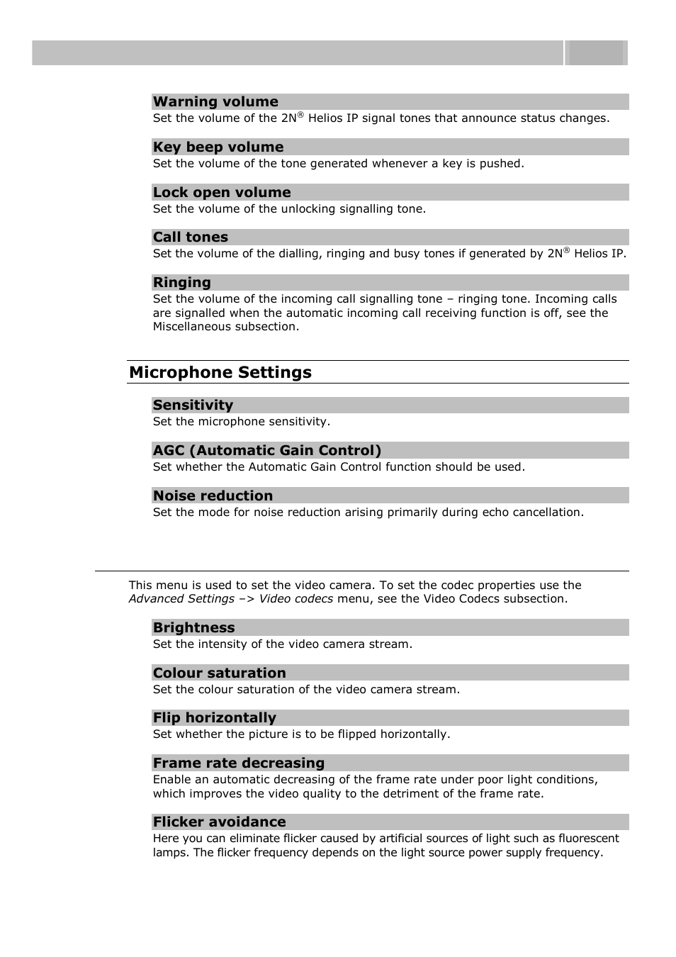 Video, Configuration 3.3, Microphone settings | 2N Helios IP User manual, 1510 v1.11 User Manual | Page 74 / 119