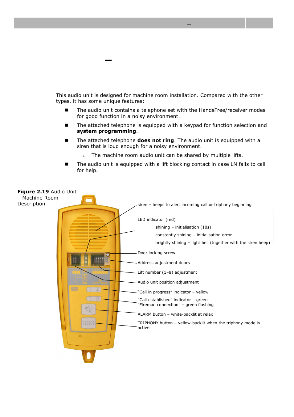 Udio, Achine, Description | 4 audio unit – machine room, Audio unit – machine room 2.4 | 2N Lift emergency phone 2N LiftNet - Manual, 1446 v1.8.3 User Manual | Page 47 / 97