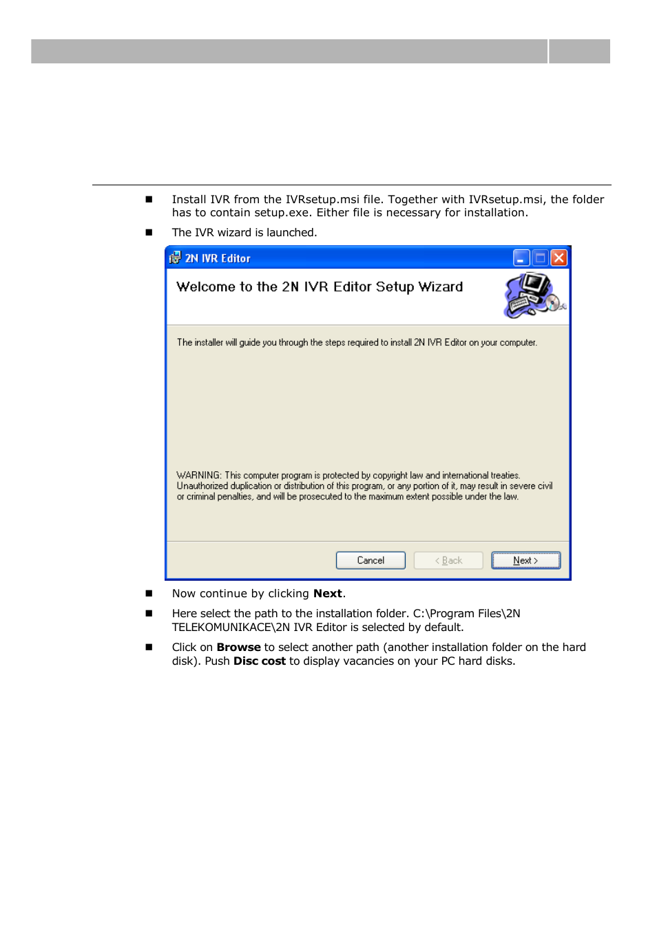 Installation, Porgram installation, 2 installation | Program installation, Installation 2.2 | 2N IVR Editor manual v1.0.2 User Manual | Page 12 / 43