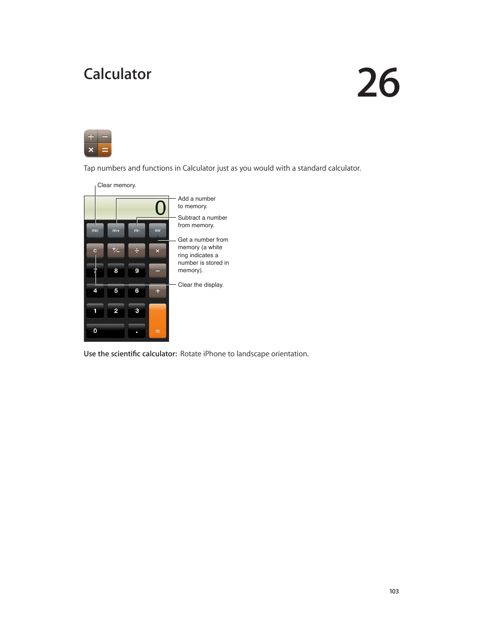 Chapter 26: calculator, Calculator | Apple iPhone (For iOS 6.1) User Manual | Page 103 / 156