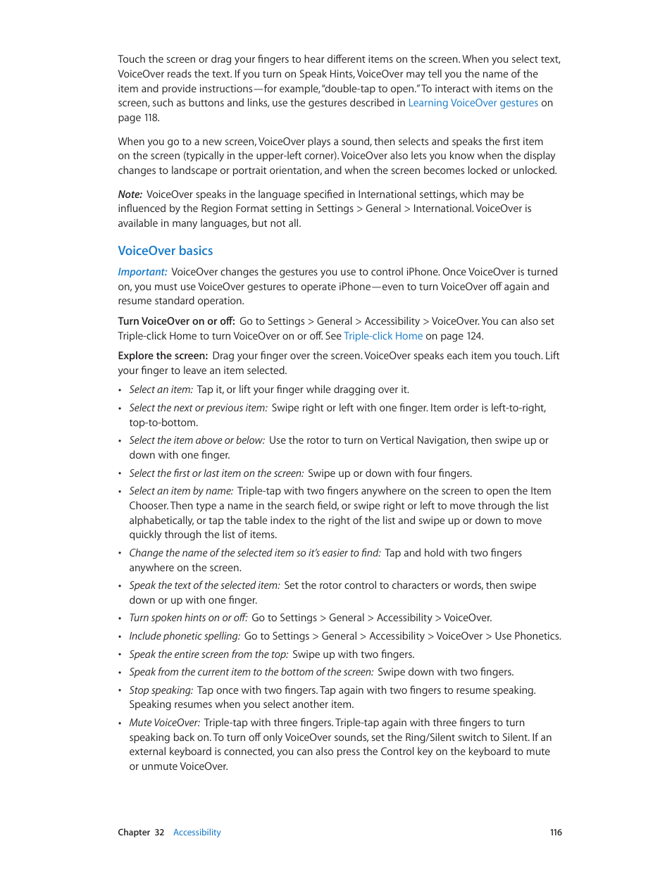 Voiceover basics | Apple iPhone (For iOS 6.1) User Manual | Page 116 / 156