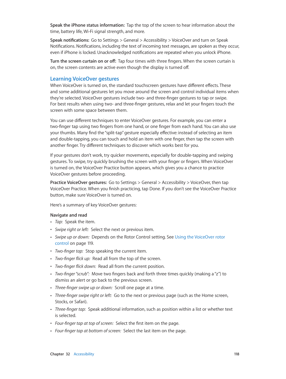 Learning voiceover gestures | Apple iPhone (For iOS 6.1) User Manual | Page 118 / 156