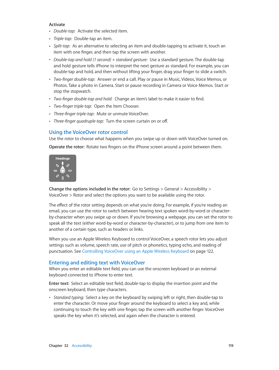 Using the voiceover rotor, Control, Using the voiceover rotor control | Entering and editing text with voiceover | Apple iPhone (For iOS 6.1) User Manual | Page 119 / 156