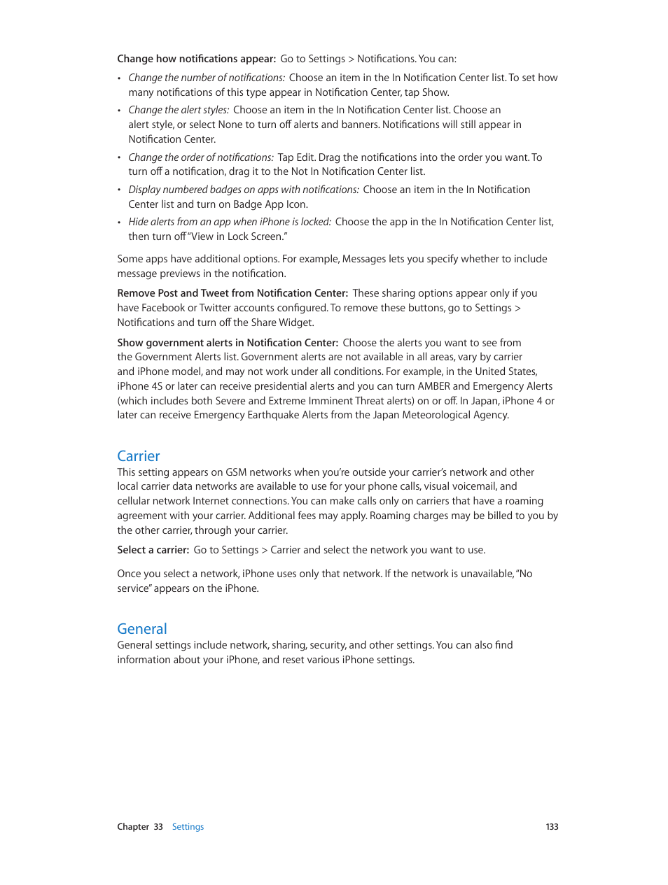 Carrier, General, 133 carrier 133 general | Apple iPhone (For iOS 6.1) User Manual | Page 133 / 156