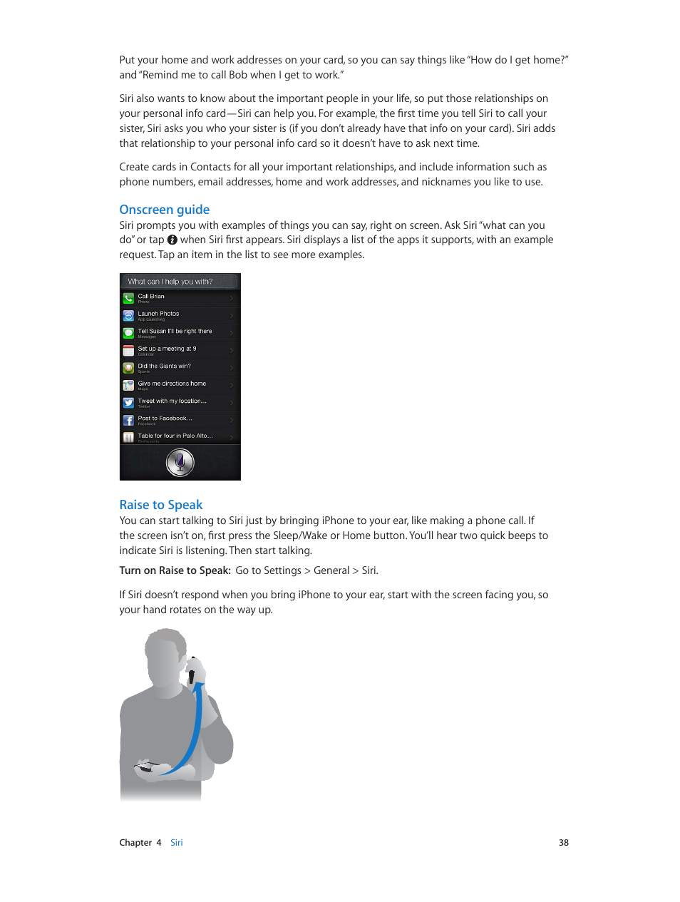 Onscreen guide, Raise to speak | Apple iPhone (For iOS 6.1) User Manual | Page 38 / 156