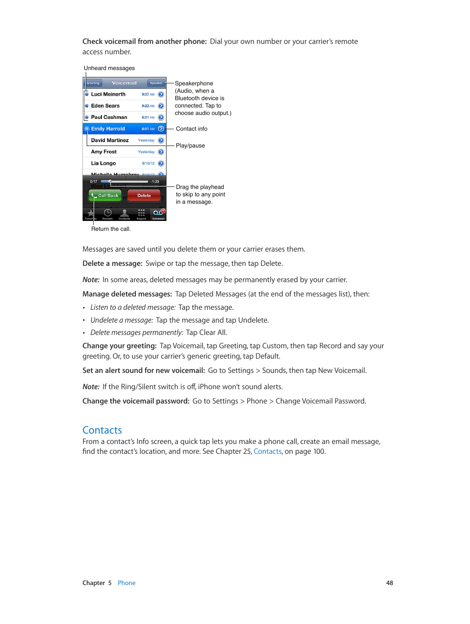 Contacts, 48 contacts | Apple iPhone (For iOS 6.1) User Manual | Page 48 / 156