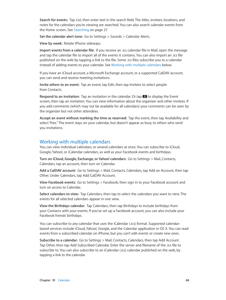 Working with multiple calendars, 68 working with multiple calendars | Apple iPhone (For iOS 6.1) User Manual | Page 68 / 156