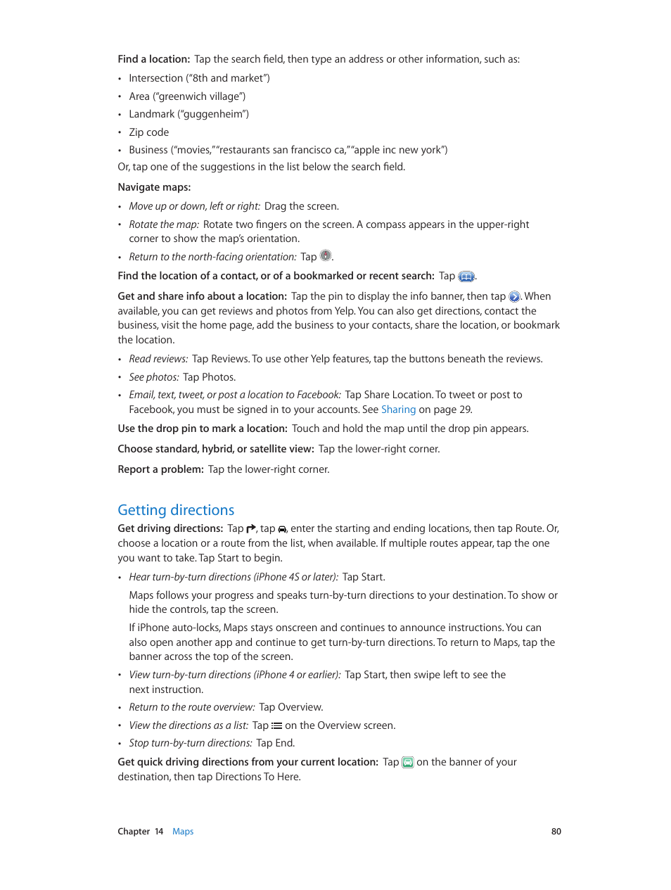 Getting directions, 80 getting directions | Apple iPhone (For iOS 6.1) User Manual | Page 80 / 156