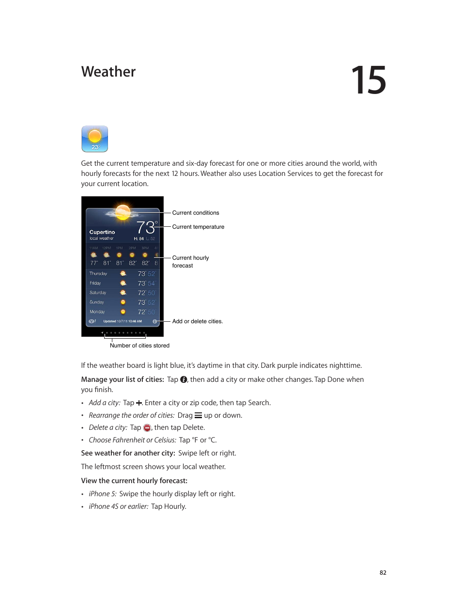 Chapter 15: weather, Weather | Apple iPhone (For iOS 6.1) User Manual | Page 82 / 156