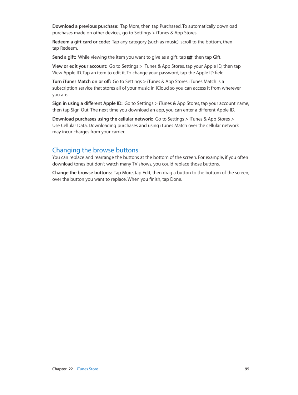 Changing the browse buttons, 95 changing the browse buttons | Apple iPhone (For iOS 6.1) User Manual | Page 95 / 156