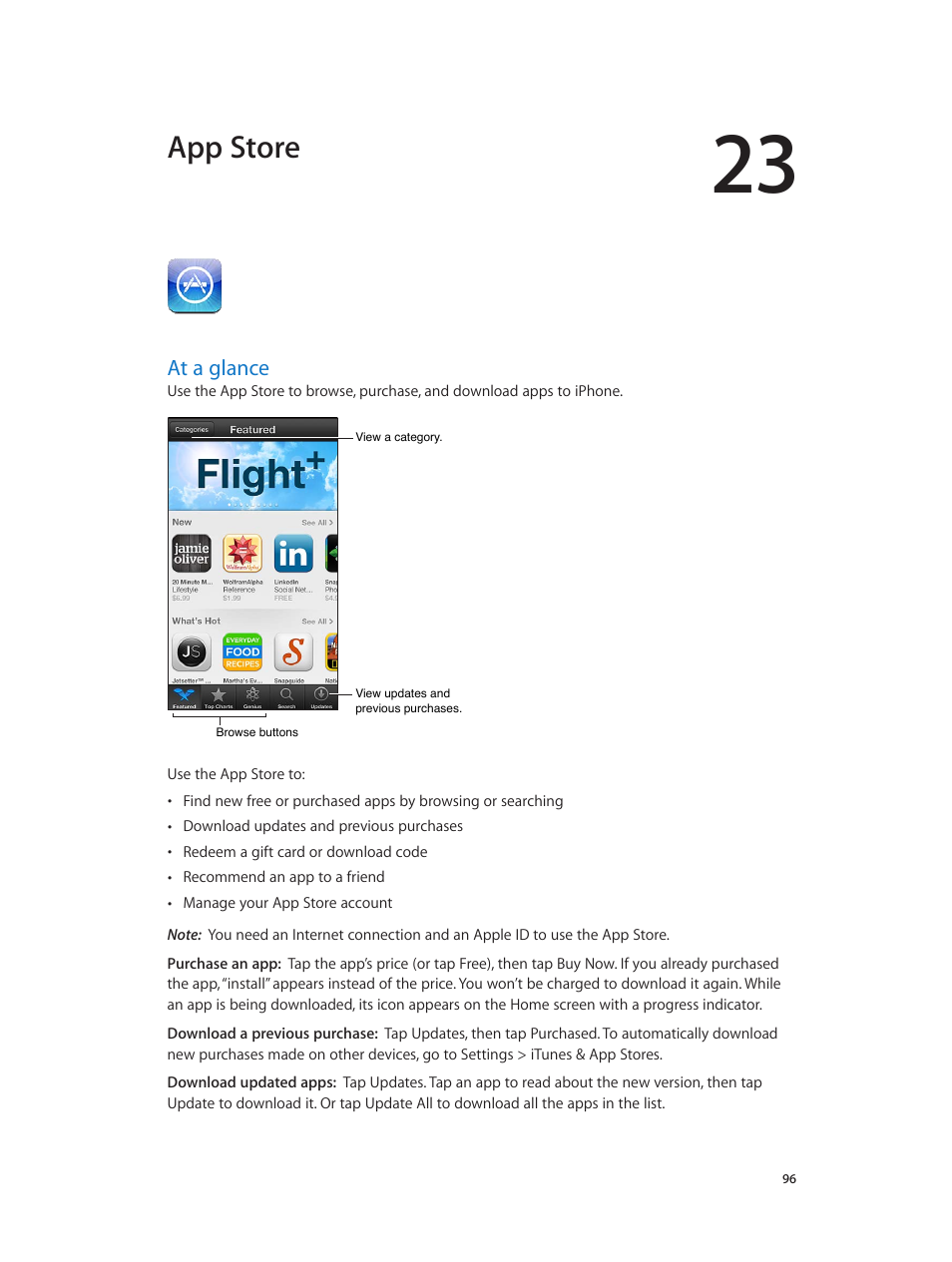 Chapter 23: app store, At a glance, 96 at a glance | App store | Apple iPhone (For iOS 6.1) User Manual | Page 96 / 156