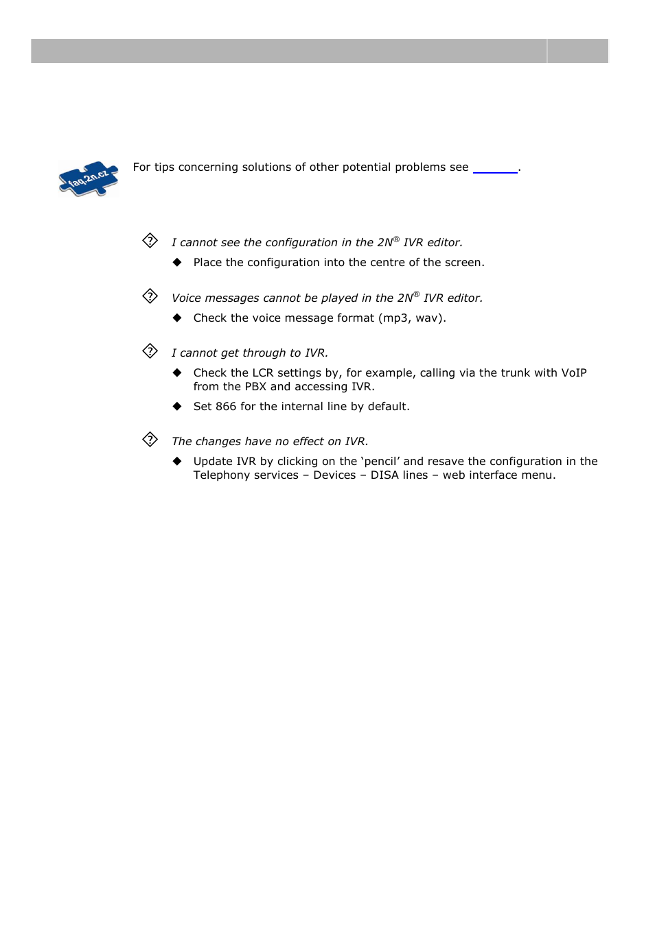 Troubleshooting, 1 troubleshooting, Troubleshooting 5.1 | 2N IVR Editor manual v1.0 User Manual | Page 40 / 43