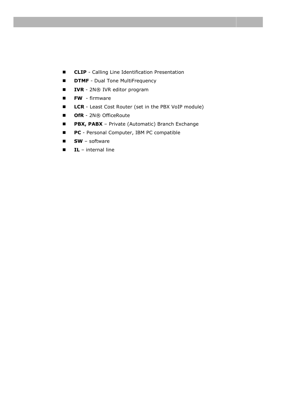 List of abbreviations, 2 list of abbreviations, List of abbreviations 5.2 | 2N IVR Editor manual v1.0 User Manual | Page 41 / 43