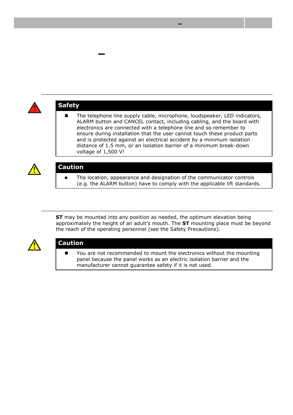 Mounting, Universal version, Safety precaution | St location, Mounting – universal version, 3 mounting – universal version | 2N Lift emergency phone 2N SingleTalk - Manual, 1514 v6.3.0 User Manual | Page 21 / 73