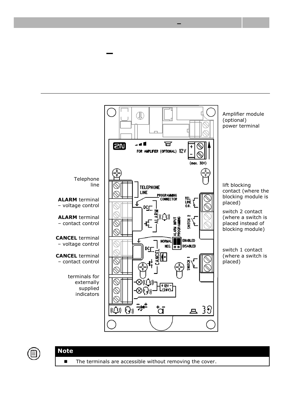 Installation, Universal version, Layout of terminals, jumpers and connectors | Installation – universal version, 5 installation – universal version, Layout of terminals, Installation – universal version 2.5 | 2N Lift emergency phone 2N SingleTalk - Manual, 1514 v6.3.0 User Manual | Page 27 / 73