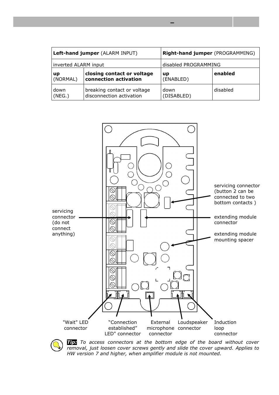 Jumper settings, Connectors accessible after cover removal, Installation – universal version 2.5 | 2N Lift emergency phone 2N SingleTalk - Manual, 1514 v6.3.0 User Manual | Page 28 / 73