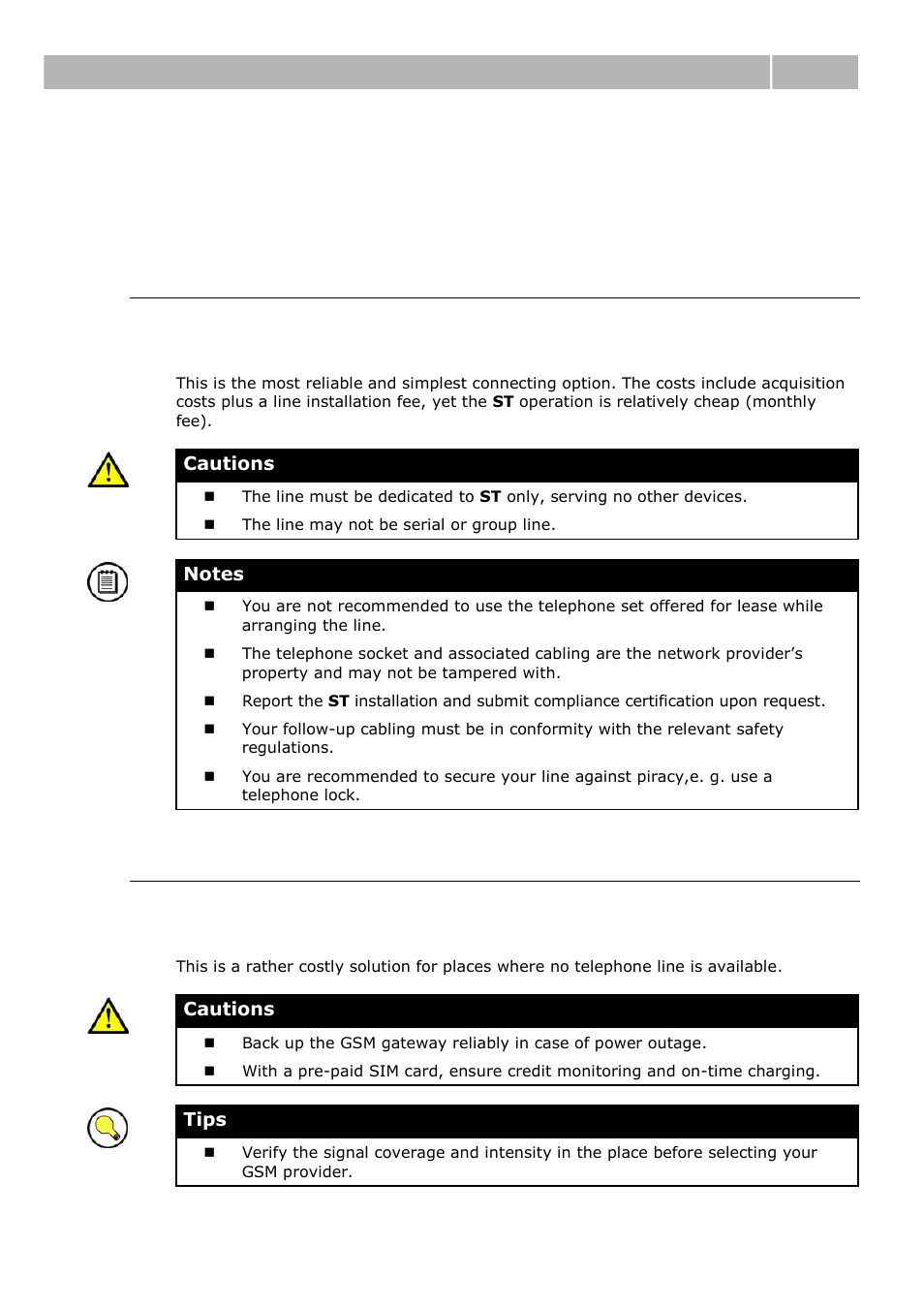 St connecting options, Direct pstn connection, Gsm gateway connection | 7 st connecting options, Advantages and disadvantages, St connecting options 2.7 | 2N Lift emergency phone 2N SingleTalk - Manual, 1514 v6.3.0 User Manual | Page 43 / 73
