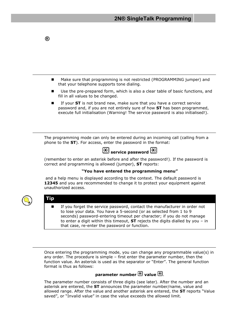 Singletalk programming, Before you start programming, Entering programming mode | Programming, 1 2n, 2n® singletalk programming 3.1 | 2N Lift emergency phone 2N SingleTalk - Manual, 1514 v6.3.0 User Manual | Page 47 / 73