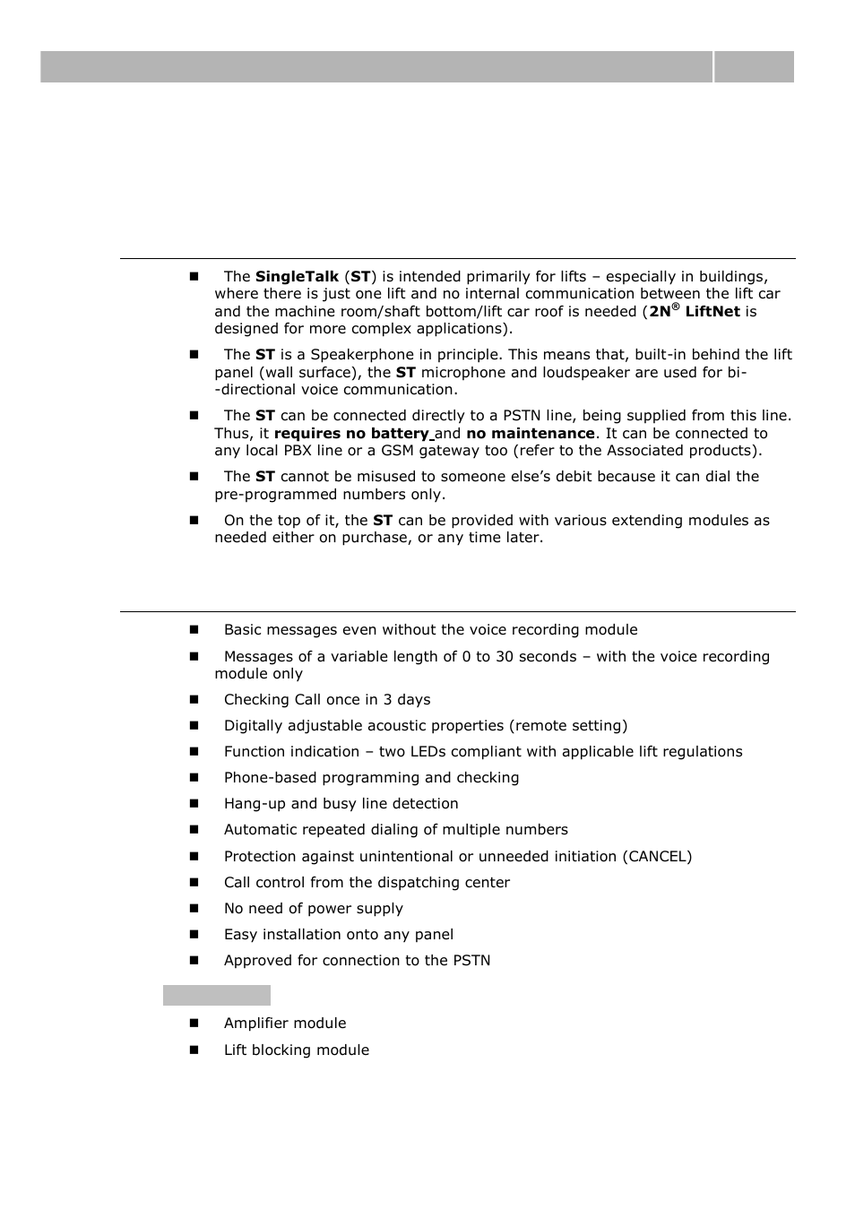 Product description, Basic features, Advantages of use | 1 product description, Product description 1.1 | 2N Lift emergency phone 2N SingleTalk - Manual, 1514 v6.3.0 User Manual | Page 7 / 73