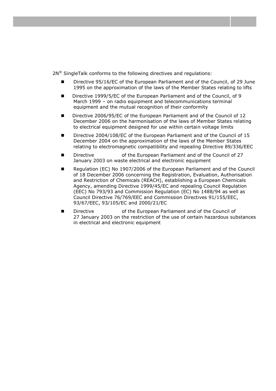 Regulations and directives, 1 regulations and directives, Regulations and directives 6.1 | 2N Lift emergency phone 2N SingleTalk - Manual, 1514 v6.3.0 User Manual | Page 71 / 73
