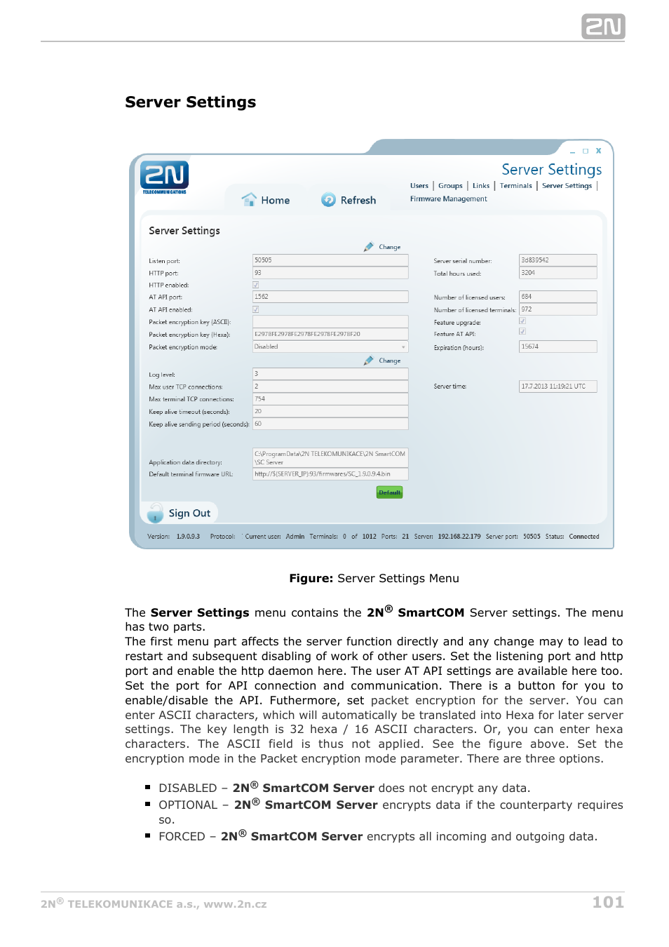 Server settings | 2N M2M Solution 2N SmartCom - User Manual 1.9.0 User Manual | Page 101 / 149