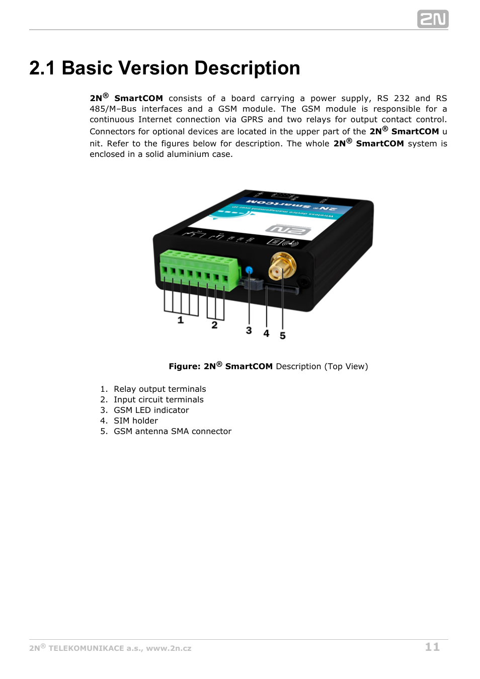 1 basic version description | 2N M2M Solution 2N SmartCom - User Manual 1.9.0 User Manual | Page 11 / 149