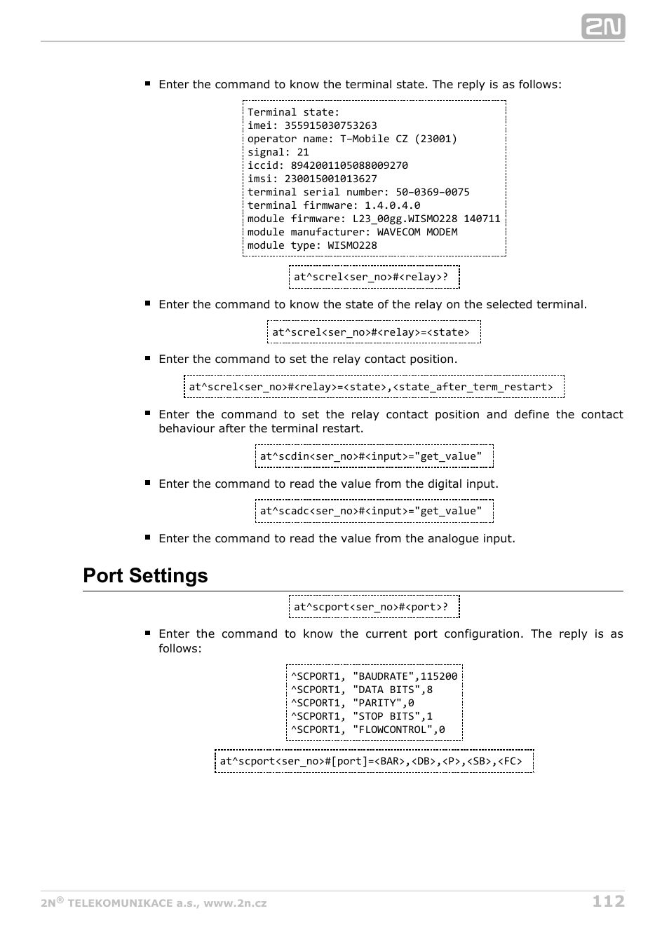 Port settings | 2N M2M Solution 2N SmartCom - User Manual 1.9.0 User Manual | Page 112 / 149