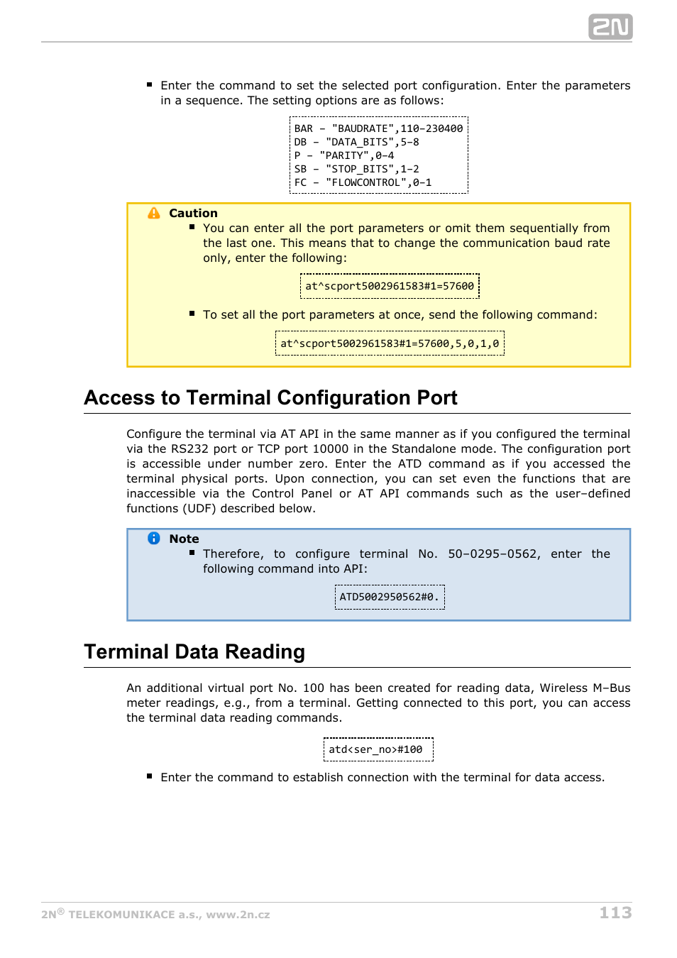 Access to terminal configuration port, Terminal data reading | 2N M2M Solution 2N SmartCom - User Manual 1.9.0 User Manual | Page 113 / 149