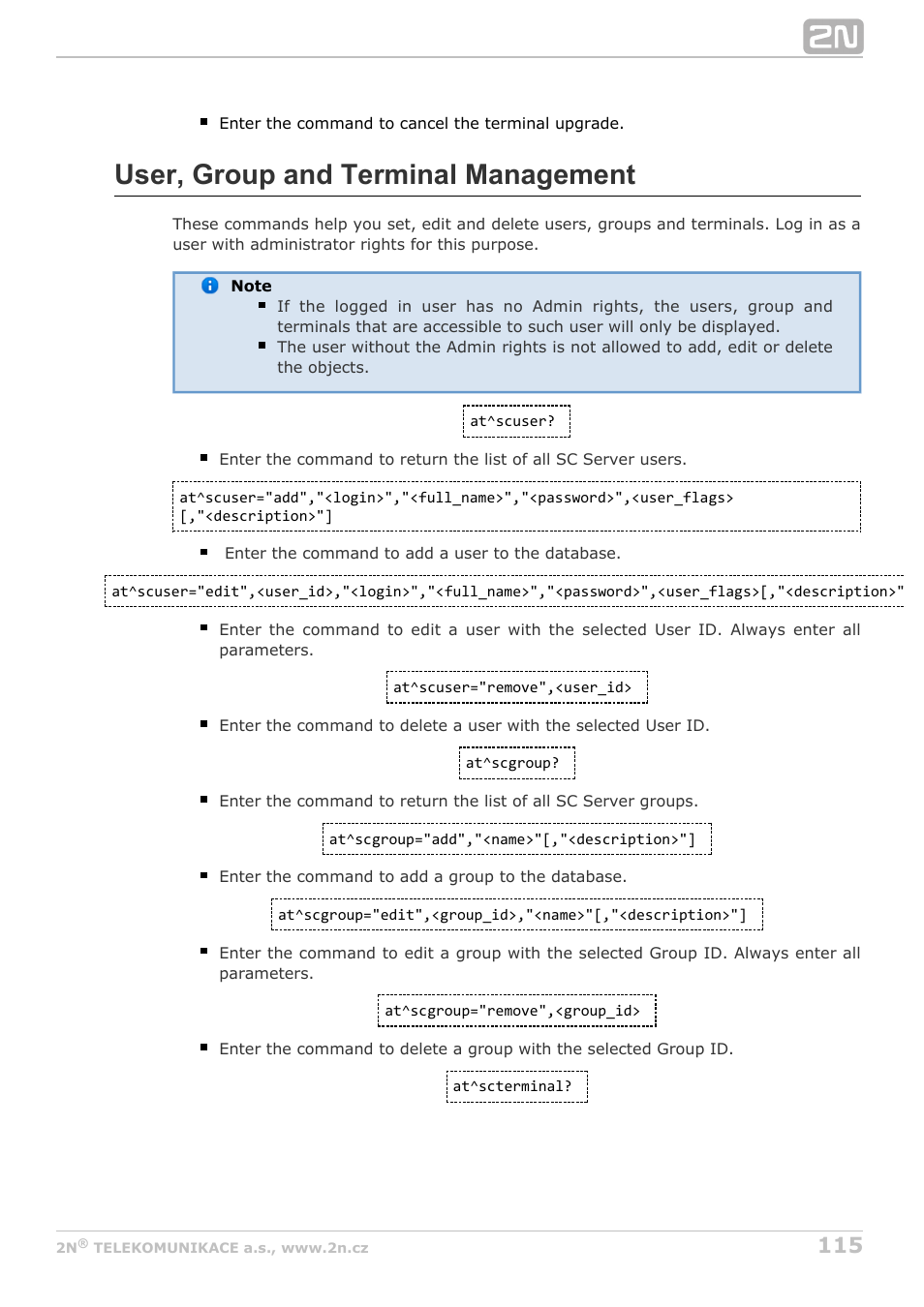 User, group and terminal management | 2N M2M Solution 2N SmartCom - User Manual 1.9.0 User Manual | Page 115 / 149