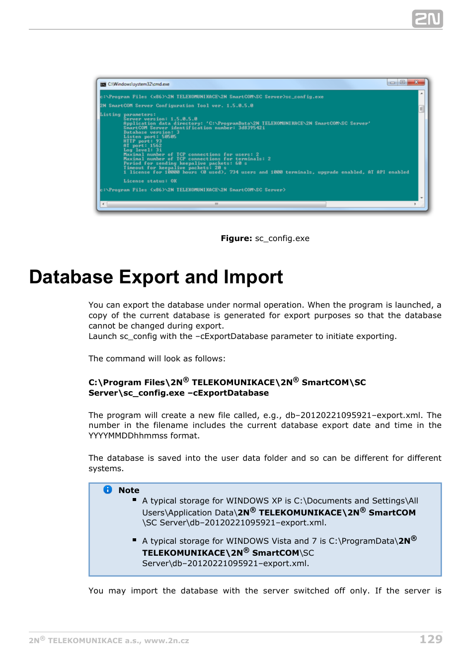 Database export and import | 2N M2M Solution 2N SmartCom - User Manual 1.9.0 User Manual | Page 129 / 149