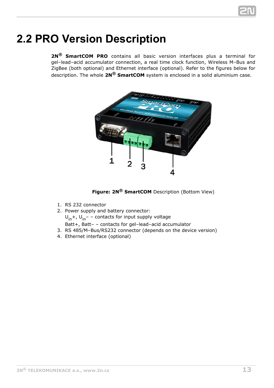 2 pro version description | 2N M2M Solution 2N SmartCom - User Manual 1.9.0 User Manual | Page 13 / 149