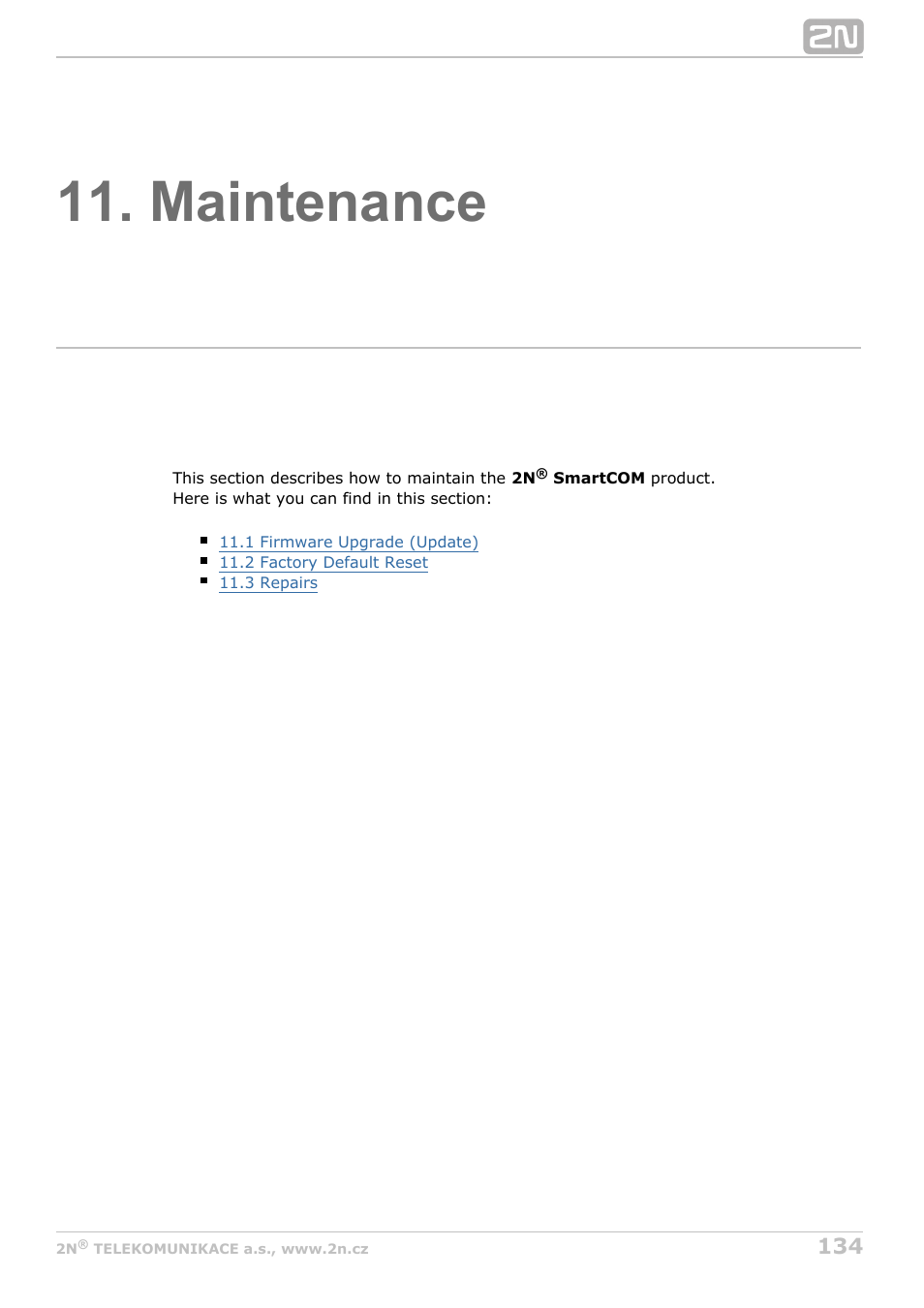 Maintenance | 2N M2M Solution 2N SmartCom - User Manual 1.9.0 User Manual | Page 134 / 149