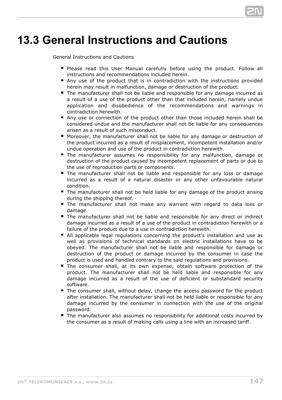 3 general instructions and cautions | 2N M2M Solution 2N SmartCom - User Manual 1.9.0 User Manual | Page 147 / 149