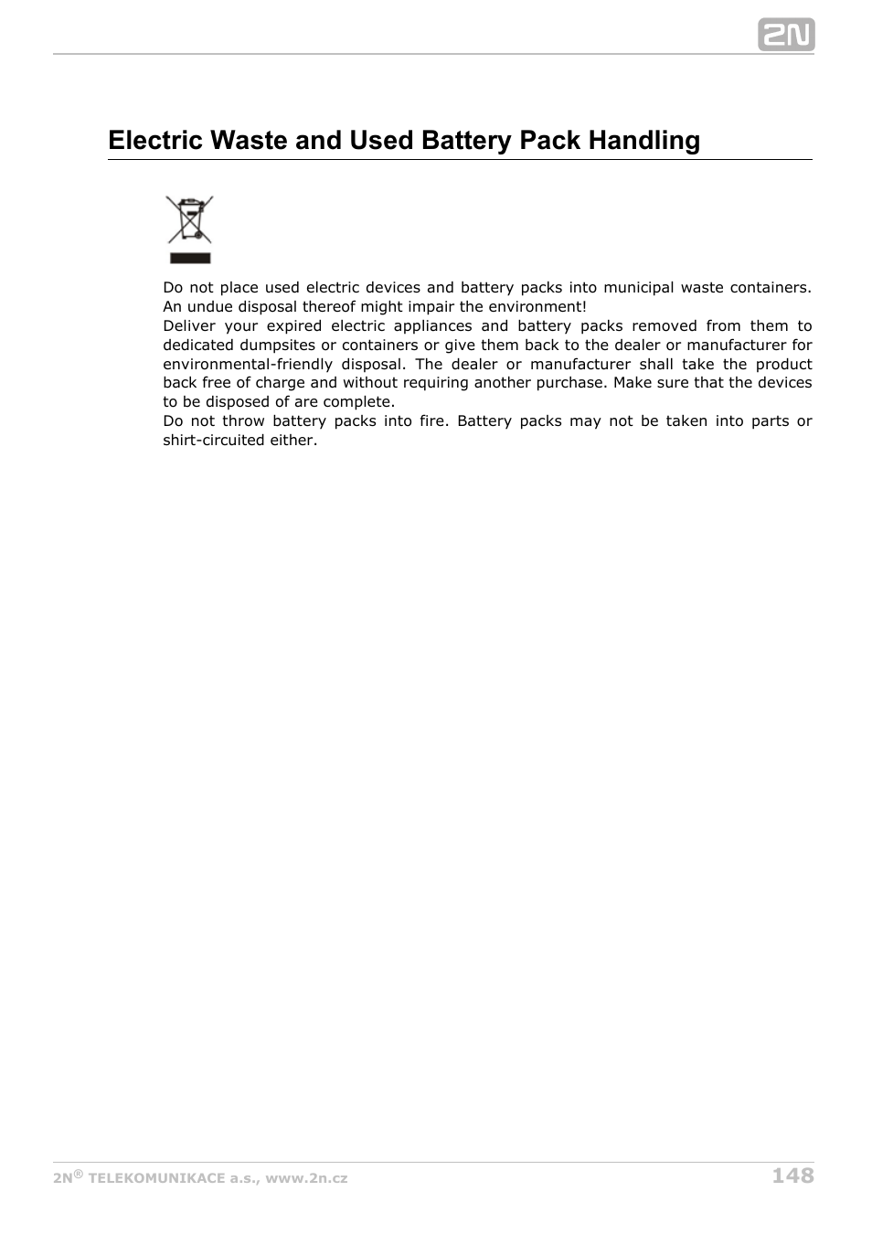 Electric waste and used battery pack handling | 2N M2M Solution 2N SmartCom - User Manual 1.9.0 User Manual | Page 148 / 149