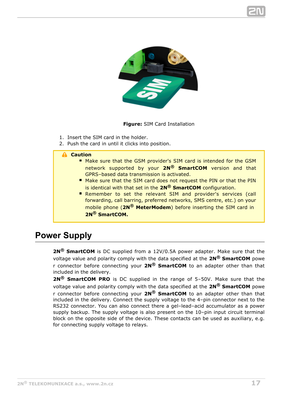 Power supply | 2N M2M Solution 2N SmartCom - User Manual 1.9.0 User Manual | Page 17 / 149