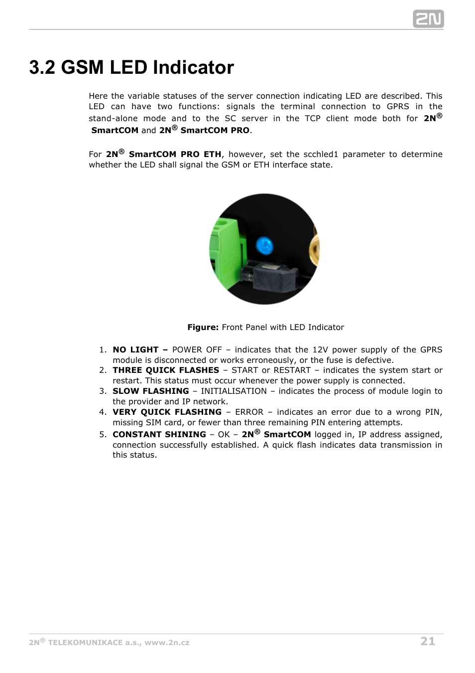 2 gsm led indicator | 2N M2M Solution 2N SmartCom - User Manual 1.9.0 User Manual | Page 21 / 149