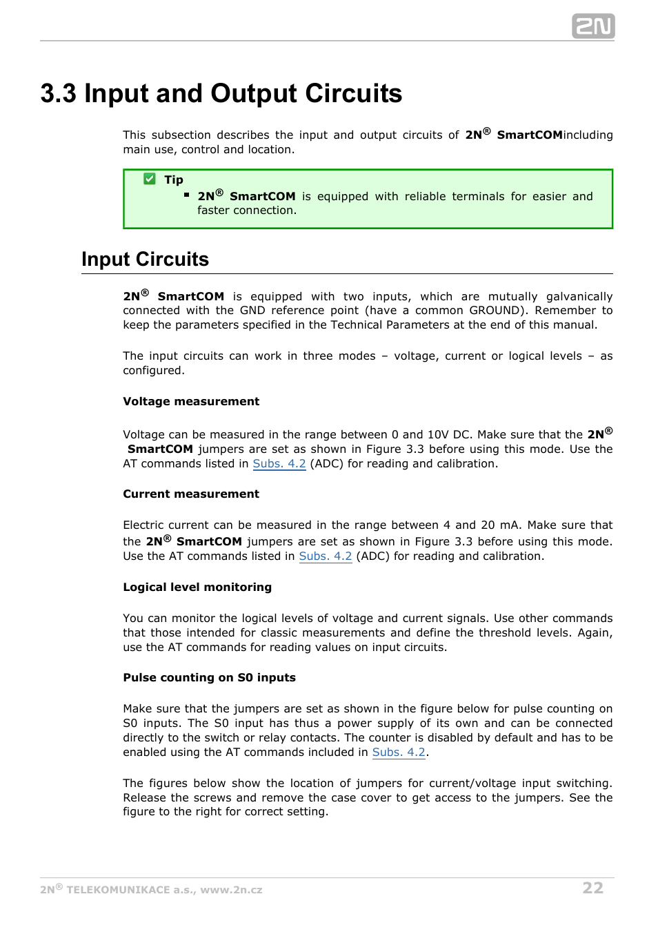 3 input and output circuits, Input circuits | 2N M2M Solution 2N SmartCom - User Manual 1.9.0 User Manual | Page 22 / 149