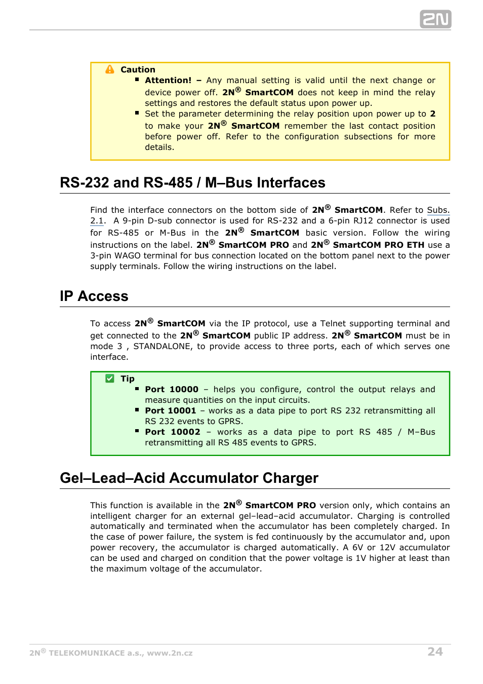 Ip access, Gel–lead–acid accumulator charger | 2N M2M Solution 2N SmartCom - User Manual 1.9.0 User Manual | Page 24 / 149