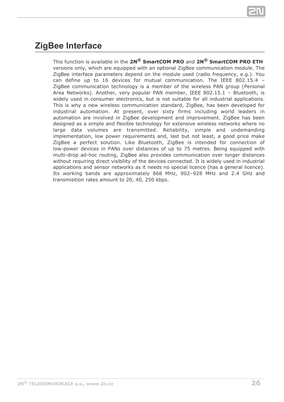 Zigbee interface | 2N M2M Solution 2N SmartCom - User Manual 1.9.0 User Manual | Page 26 / 149
