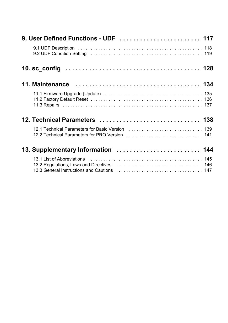 User defined functions - udf, Sc_config 11. maintenance, Technical parameters | Supplementary information | 2N M2M Solution 2N SmartCom - User Manual 1.9.0 User Manual | Page 4 / 149