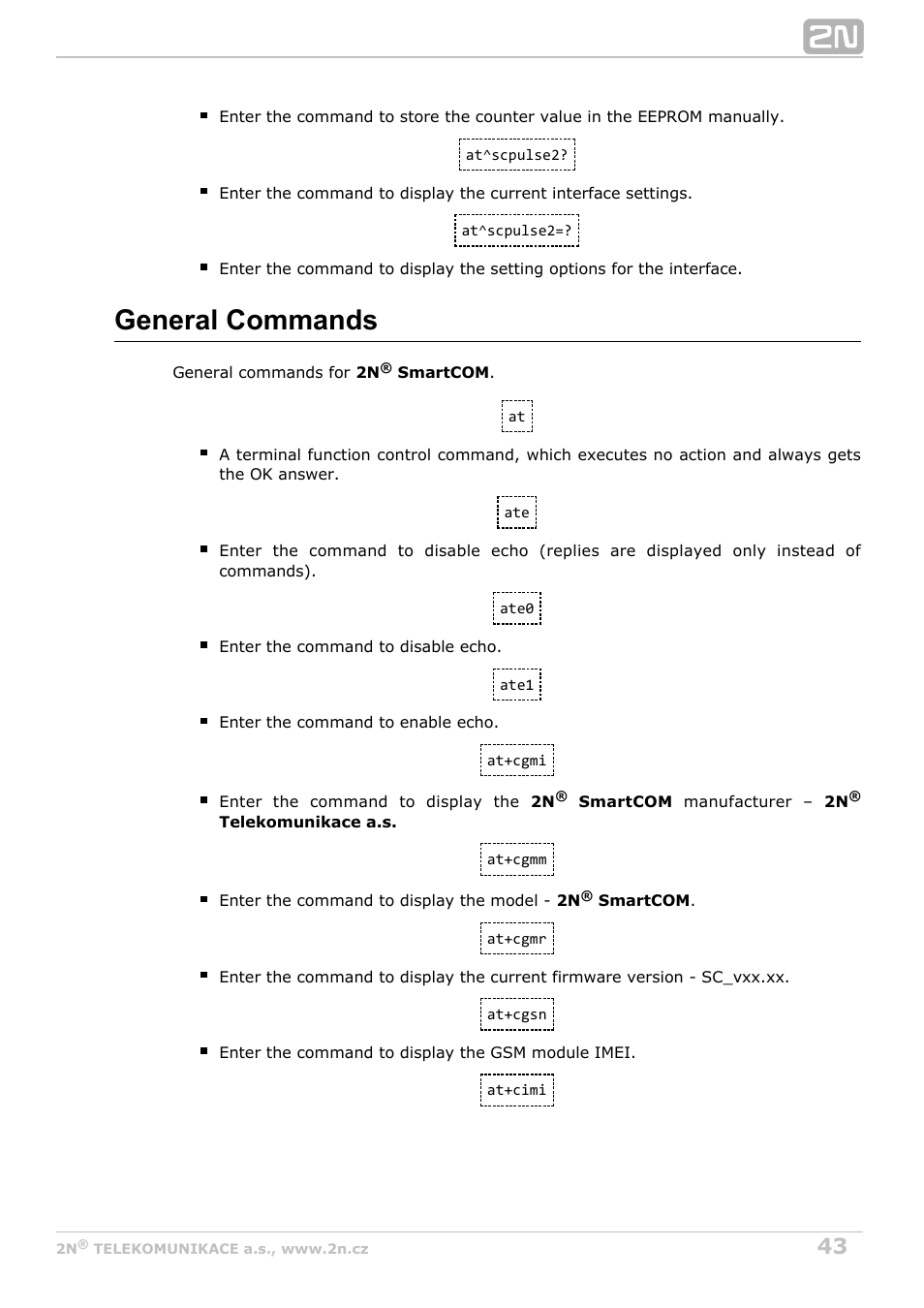 General commands | 2N M2M Solution 2N SmartCom - User Manual 1.9.0 User Manual | Page 43 / 149