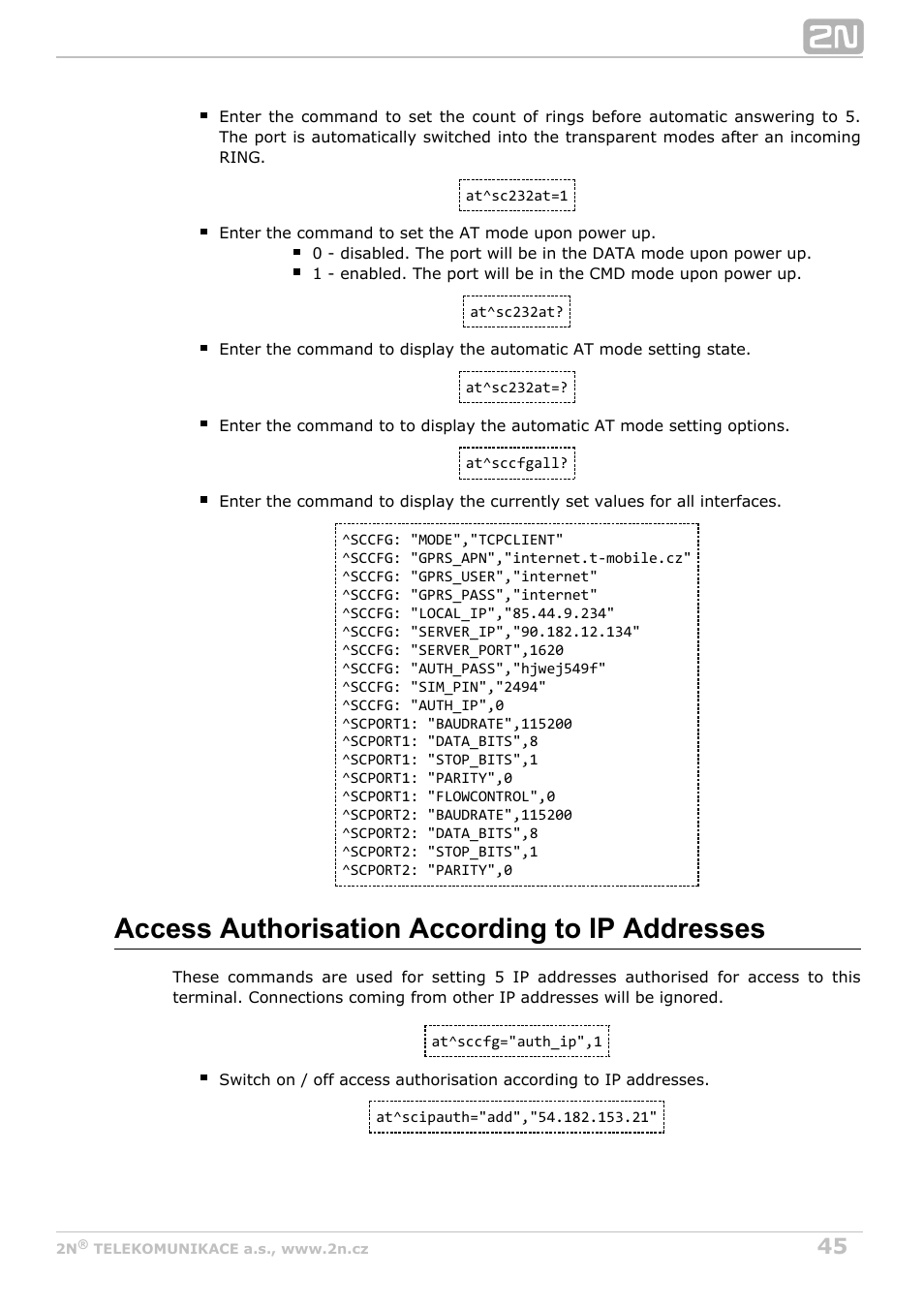 Access authorisation according to ip addresses | 2N M2M Solution 2N SmartCom - User Manual 1.9.0 User Manual | Page 45 / 149