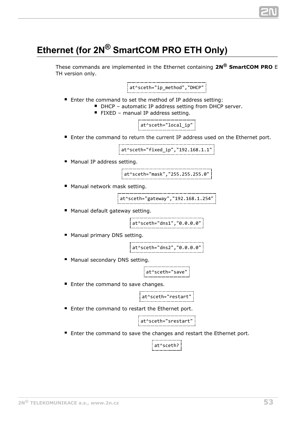 Ethernet (for 2n smartcom pro eth only) | 2N M2M Solution 2N SmartCom - User Manual 1.9.0 User Manual | Page 53 / 149