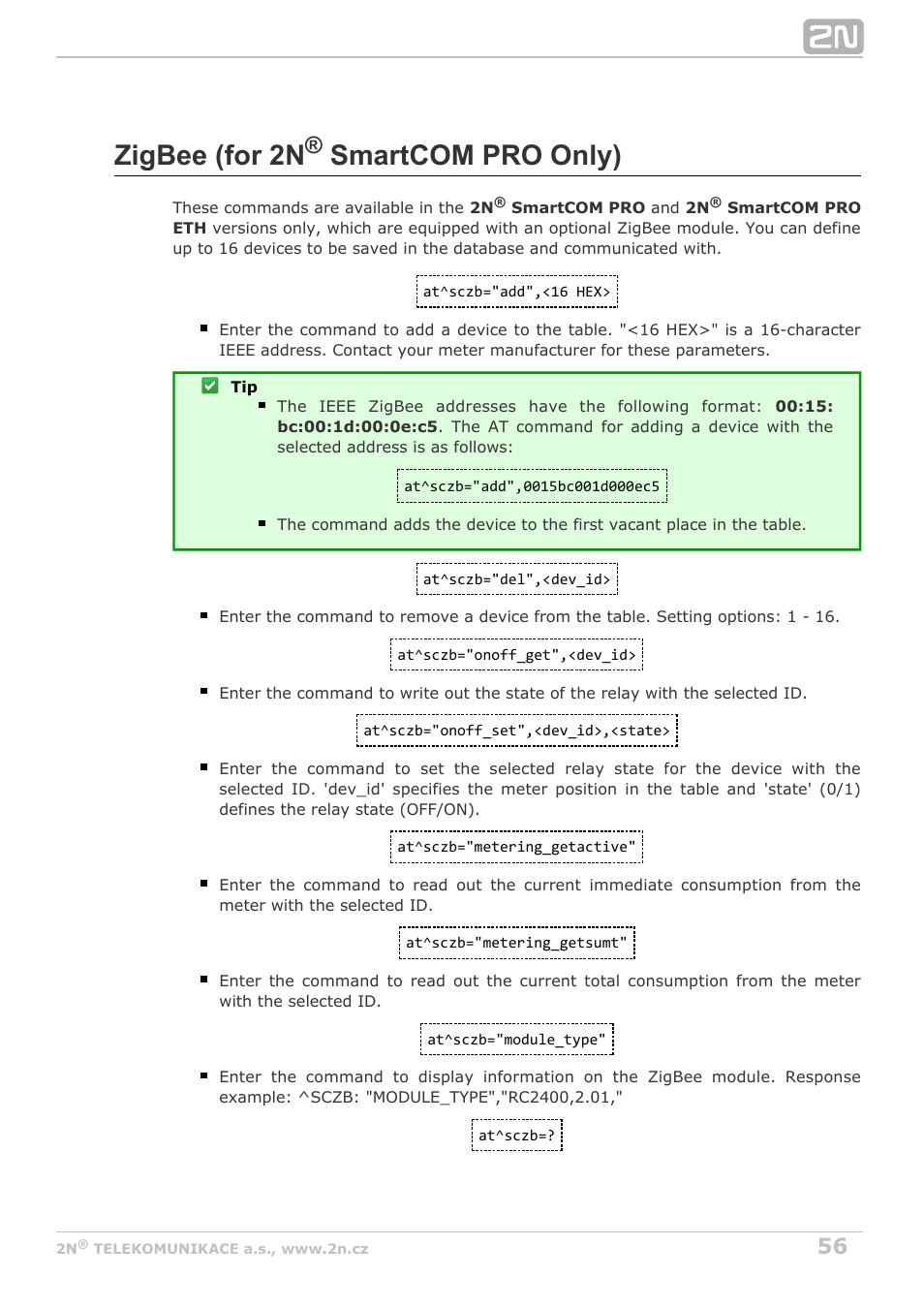 Zigbee (for 2n smartcom pro only) | 2N M2M Solution 2N SmartCom - User Manual 1.9.0 User Manual | Page 56 / 149