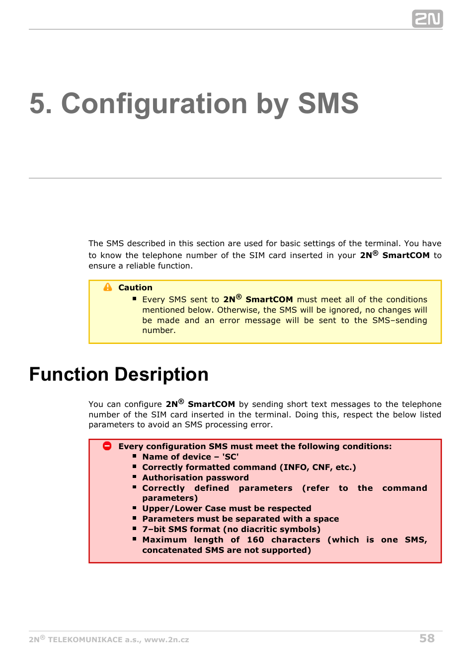Configuration by sms, Function desription | 2N M2M Solution 2N SmartCom - User Manual 1.9.0 User Manual | Page 58 / 149